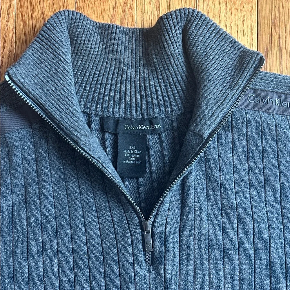 Calvin Klein Men's Charcoal Zip-Up Sweater - Picture 3 of 9